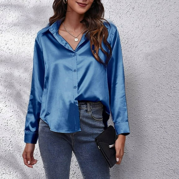 Tejiojio Summer Saving Labor Day Women Fashion Turndown Collar Long Sleeve Solid Color Casual Shirt Tee Tops
