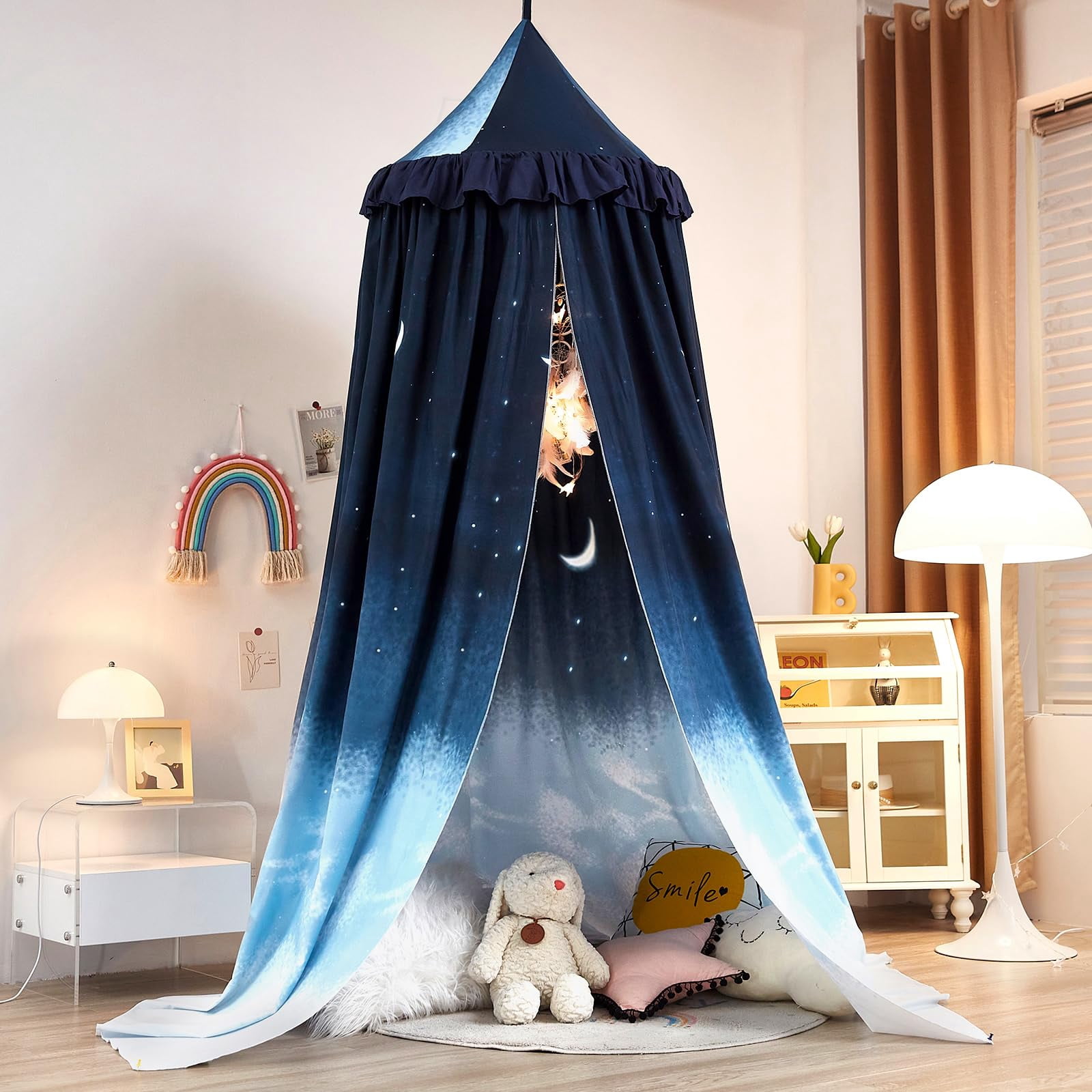 Decor For Bed  Soft Smooth Playing Tent Room Decoration Princess Castle Dreamy Mosquito Net Bedding Reading Nook Canopies In Home (night Sky-ruffle)