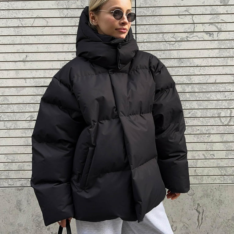 Womens Hooded Quilted Puffer Jacket, Mid-Length Padded Warm Winter