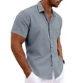 thumbnail image 3 of Yifymode Mens Button Down Shirts Short Sleeve Casual Shirt Summer Beach Wedding Tops with Pocket,Gray 3XL, 3 of 5