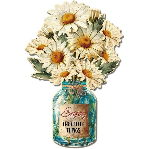 Daisy Metal Tin Sign "Enjoy The Little Things" Vintage Tin Sign Flower Wall Decor for Florist Living Room Bedroom Cafeteria Bathroom Dining Hall Kitchen Restaurant Café DIY