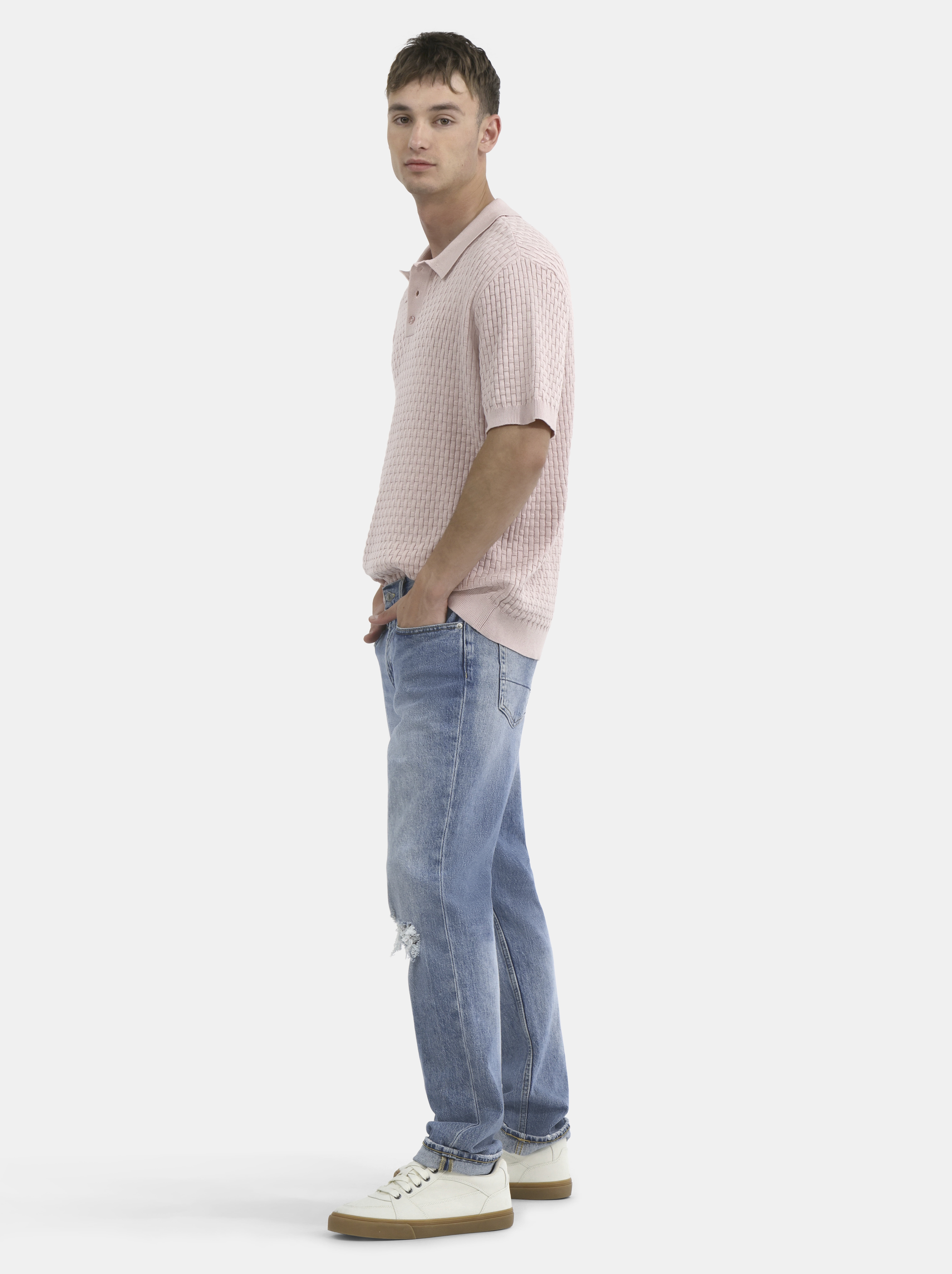 No Boundaries Basket Stich Polo Sweater, Men's and Big Men's