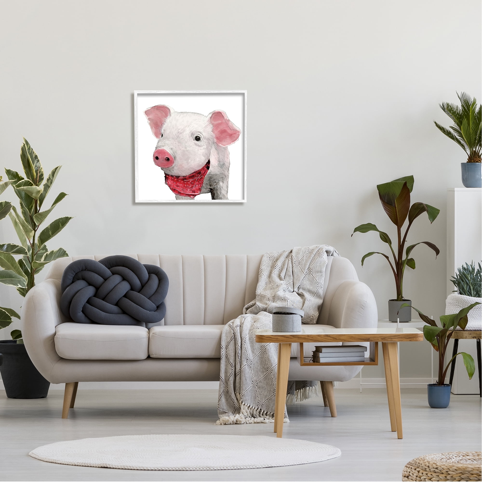 Stupell Industries Simple Country Farm Pig Wearing Red Bandana Framed Wall Art, 24 x 24, Design by White Ladder