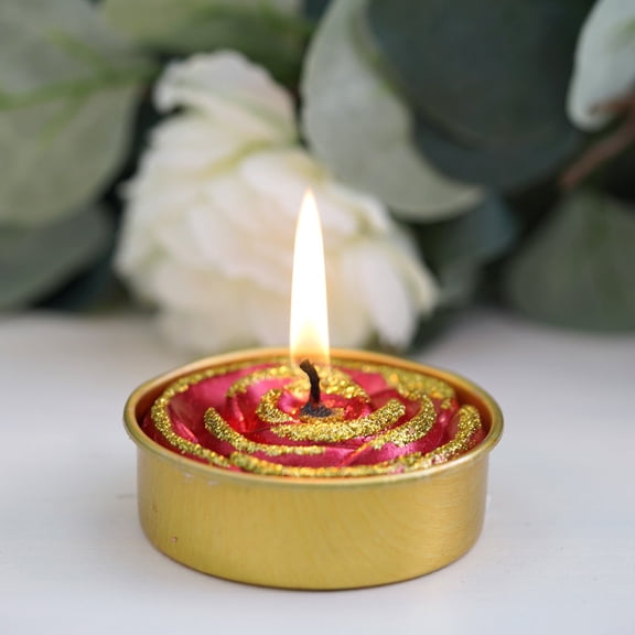 Efavormart Set of 2 Red and Gold Glitter Rose Tealight Candles For Wedding Decorations