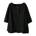 thumbnail image 6 of Cotton Muslin Shirt Women! Comdrip Women's 3/4 Sleeve Cotton Linen Blouses Top T Shirt Linen Shirts for Women Black XL, 6 of 10