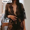 thumbnail image 3 of Lencería de mujer, vestido sexy tipo kimono de encaje, conjunto de lencería sexy de mangas anchas, ropa interior tipo negligé, bata transparente con cinturón de satén, 3 of 8