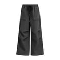 thumbnail image 2 of ZXLBBD Boy's Knit Wide Leg Jogger Sweatpants Gray Drawstring High Waist Solid Color Patch Pocket Loose Streetwear Bottoms Fashion Casual Outdoor,Dark Gray,Size 11 Y-12 Y, 2 of 4