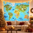thumbnail image 3 of Illustrated World Main with Depiction Continents Each, Adventurous Vintage for Nautical Decor Lovers, Wall Decor, Mother'S Day Gift, Tapestry Wall Hanging for Dorm and Living Room, 3 of 7