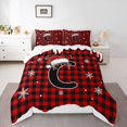 thumbnail image 3 of Homewish Black Red Buffalo Full Size Comforter Sets for Teen, Cute Initial C Letter Bedding Comforter Set, Merry Christmas Reversible Bedding Sets, Ultra Soft Bedroom Decor, 3 Pieces, 3 of 8
