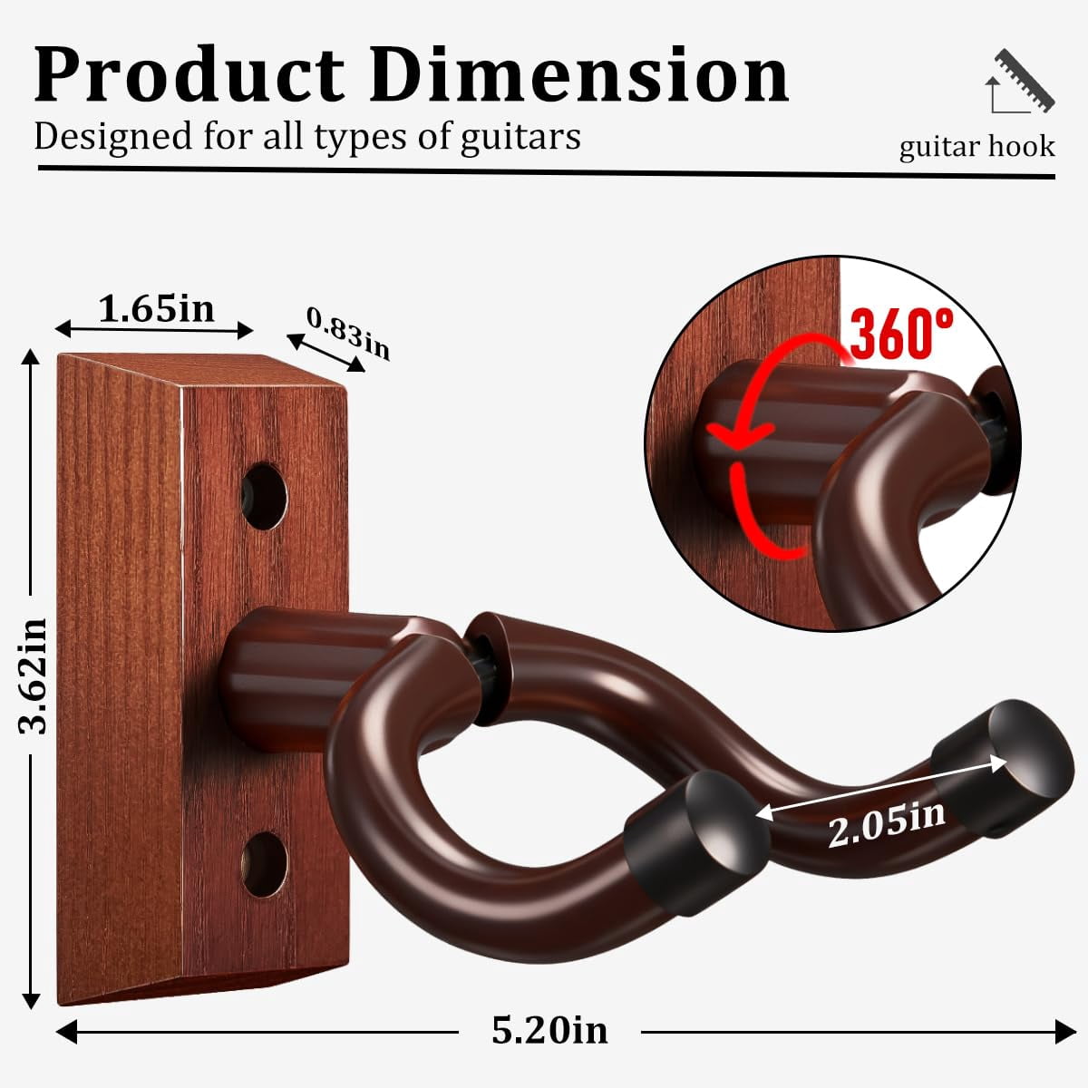 6pack Guitar Wall Mount Bulk Wood Hanger For Safe Storage And Display Sturdy Acoustic Electric Bass Banjo Mandolin Sapele
