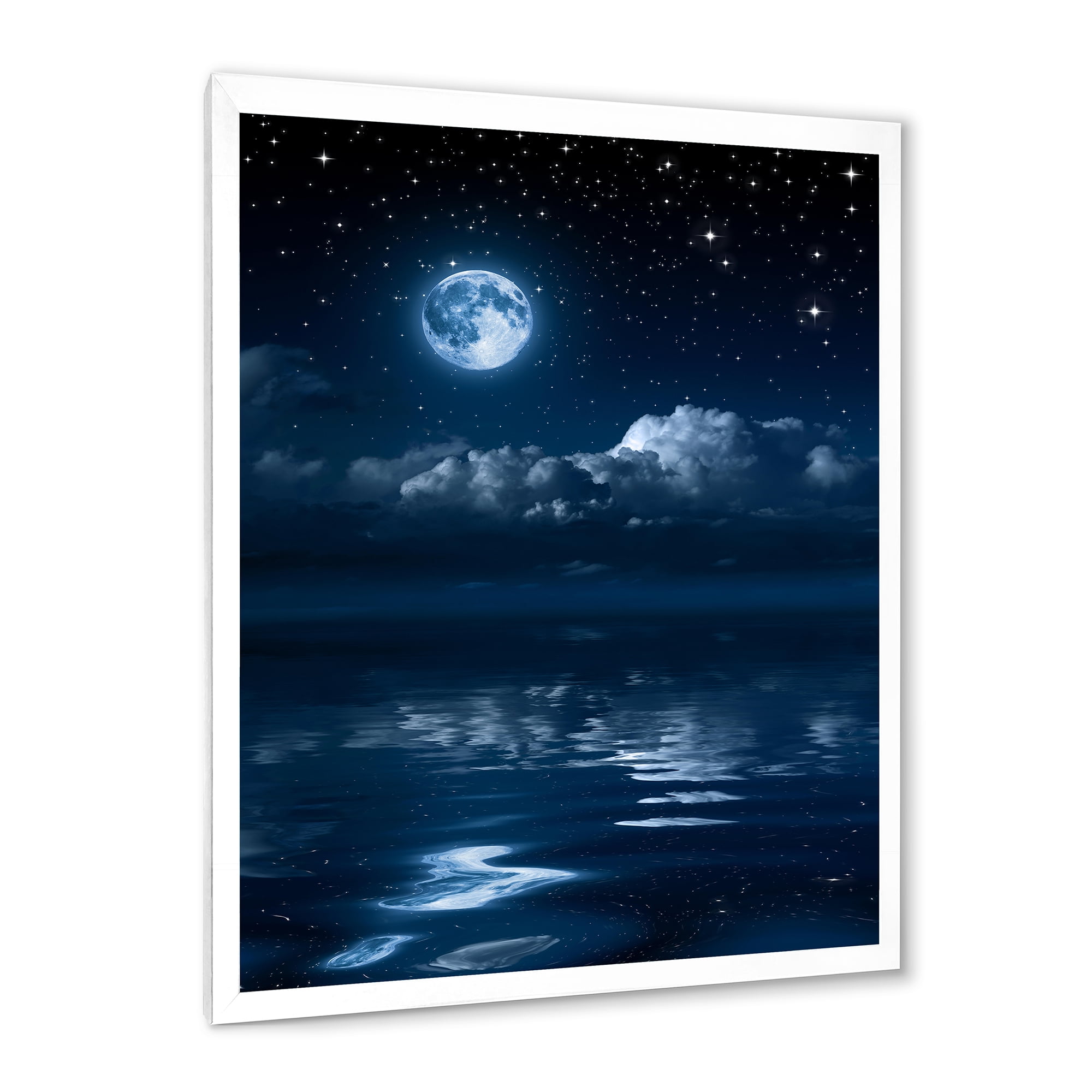 Designart 'Full Moon Night in Cloudy Sky I' Nautical & Coastal Framed Art Print