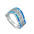 thumbnail image 4 of Blue Simulated Opal Greek Key Ring .925 Sterling Silver Band Cubic Zirconia Jewelry Female Size 7, 4 of 4