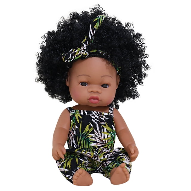 Baby Cute Curly Hair Sport Boys Black Baby Toy Doll Kids Gift Hooded With Cloth