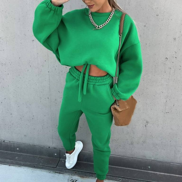 WANYNG jumpsuits for women Tracksuit Autumn And Winter New Fashionable  Solid Color Sweater Pants Casual Set pants for women Green L