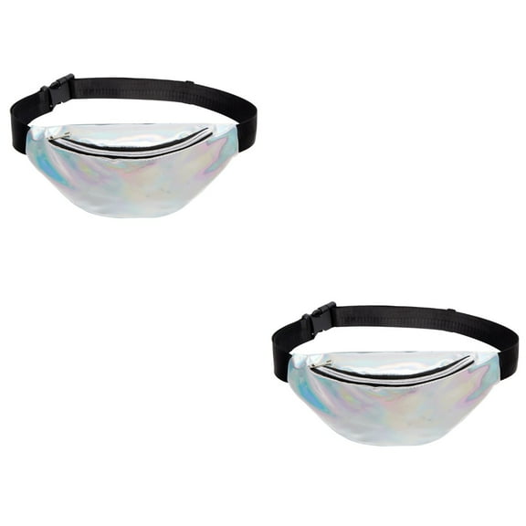 Worgeous 2pcs Women Holographic PVC Waterproof Shiny Waist Bag Travel Fanny Pack