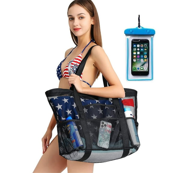 Gowinsee Women's Ripstop Mesh Beach Tote Handbag, Black