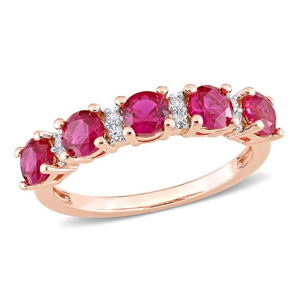 1.62 Carat (ctw) Lab-Created Ruby and White Sapphire Ring Band in Rose Plated Sterling Silver