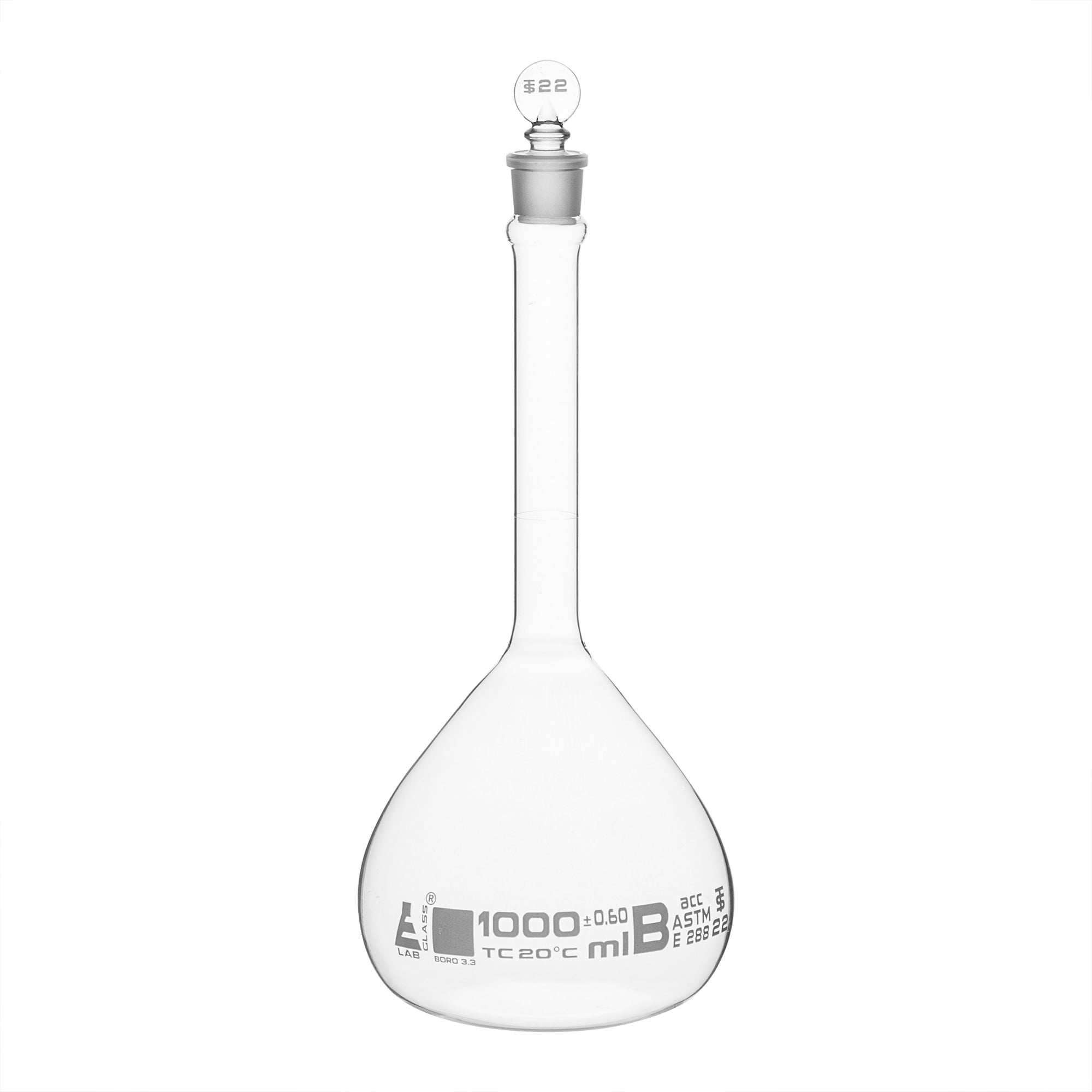 1000ml ASTM Volumetric Flask w/ Glass Stopper Class A White