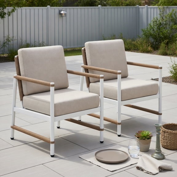 Topcobe 2 Packs Patio Aluminum Sofa with Wicker Backrest and Armrests, Outdoor Furniture, Modern Furniture for Patio Backyard