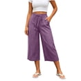 thumbnail image 3 of Horkkom Capri Pants for Women Cotton Elastic Waist Drawstring Pants Summer Casual Loose Pants with Pockets M, 3 of 8