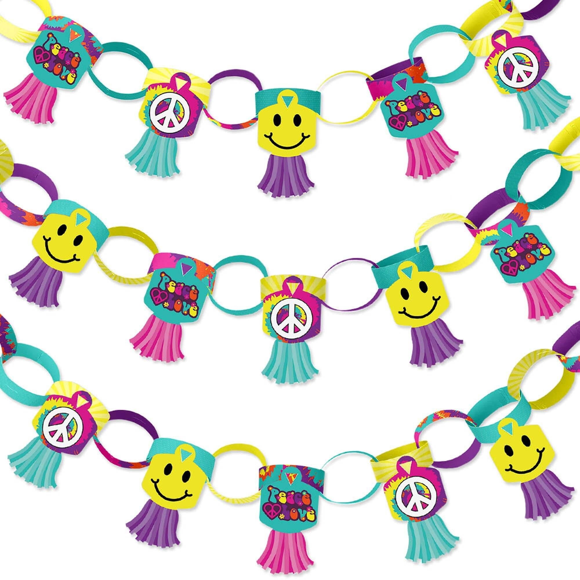 Big Dot of Happiness 60's Hippie - 90 Chain Links and 30 Paper Tassels Decoration Kit - 1960s Groovy Party Paper Chains Garland - 21 feet