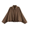 thumbnail image 4 of Unir Casual Suede Bomber Jacket for Women, Turn-Down Collar Long Sleeve, Elastic Hem Relaxed Fit Everyday Outerwear, 1 Piece, S-L, 4 of 4
