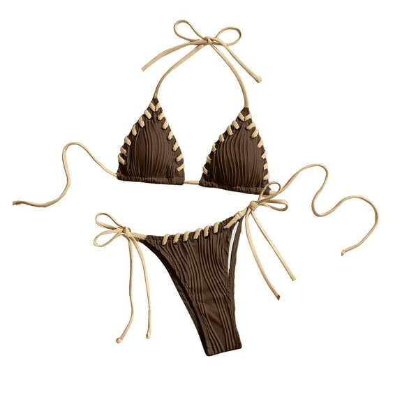 Generic Womens Sexy Bikini Sets Cheeky Push up Triangle Top String Thong Two Piece High Cut Bathing Suits Halter