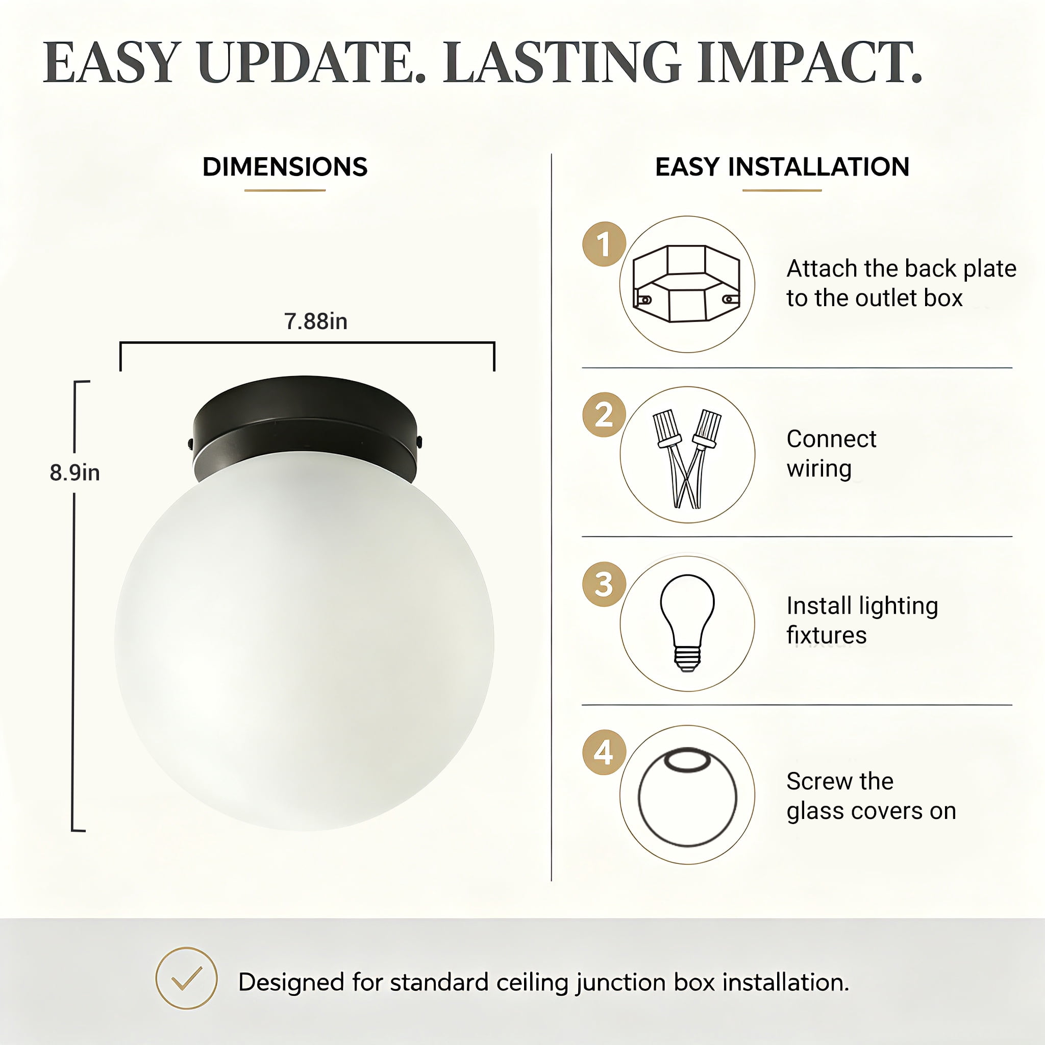 (2 pack) Better Homes & Gardens 8 in Semi-Flush Mount Ceiling Light, Black Finish with Frosted Glass Shade