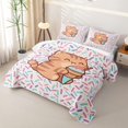 thumbnail image 3 of Manfei Cartoon Cat Twin Quilt Set, Ice Cream Animal Twin Coverlet Set, White Pink, 2-Piece, 1 Bedspread and 1 Pillowcase, 3 of 7