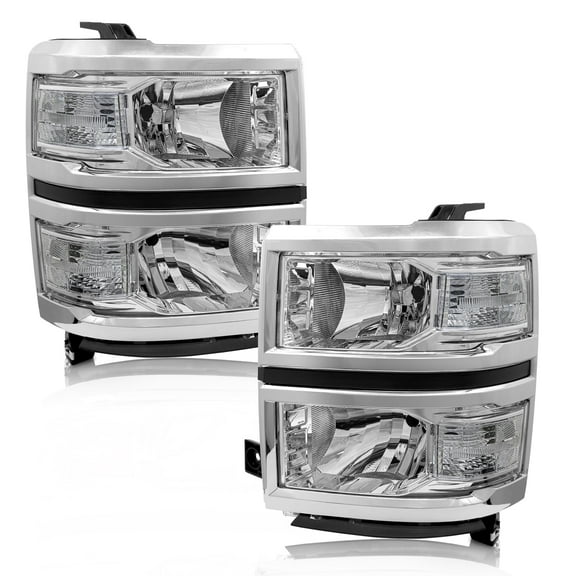ADCARLIGHTS Headlight Assembly for 2014 2015 Chevy Silverado 1500 Chrome Housing with Clear Reflector Left and Right Pair