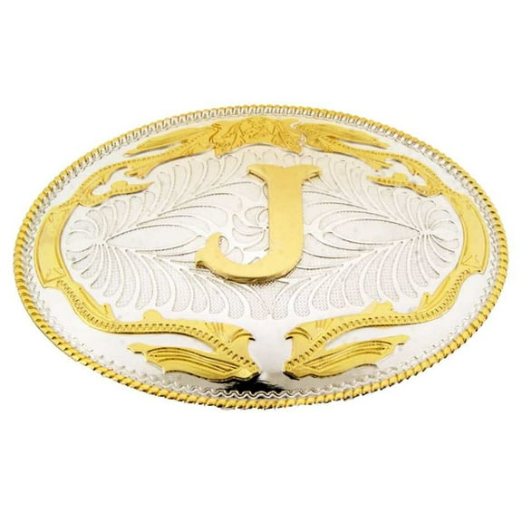 Big Initial J Letter Alphabet Belt Buckle Western Cowboy Rodeo Gold Silver Metal