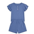 thumbnail image 4 of BOBOGOJP Girls Summer Outfits 2 Sets Ruffle Short Sleeve Button Down Shirts Shorts Set Kids Clothes with Pockets Blue for Size 9-10 Years, 4 of 4