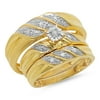 0.12 Carat (ctw) Yellow Gold Plated Sterling Silver Round Cut White Diamond Men's & Women's Engagement Ring Trio Bridal
