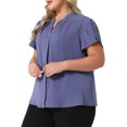 thumbnail image 4 of Agnes Orinda Women's Plus Size Chiffon Shirts Pleated Petal Sleeve V Neck Button Down Tops Business Work Blouse 1X Blue, 4 of 6
