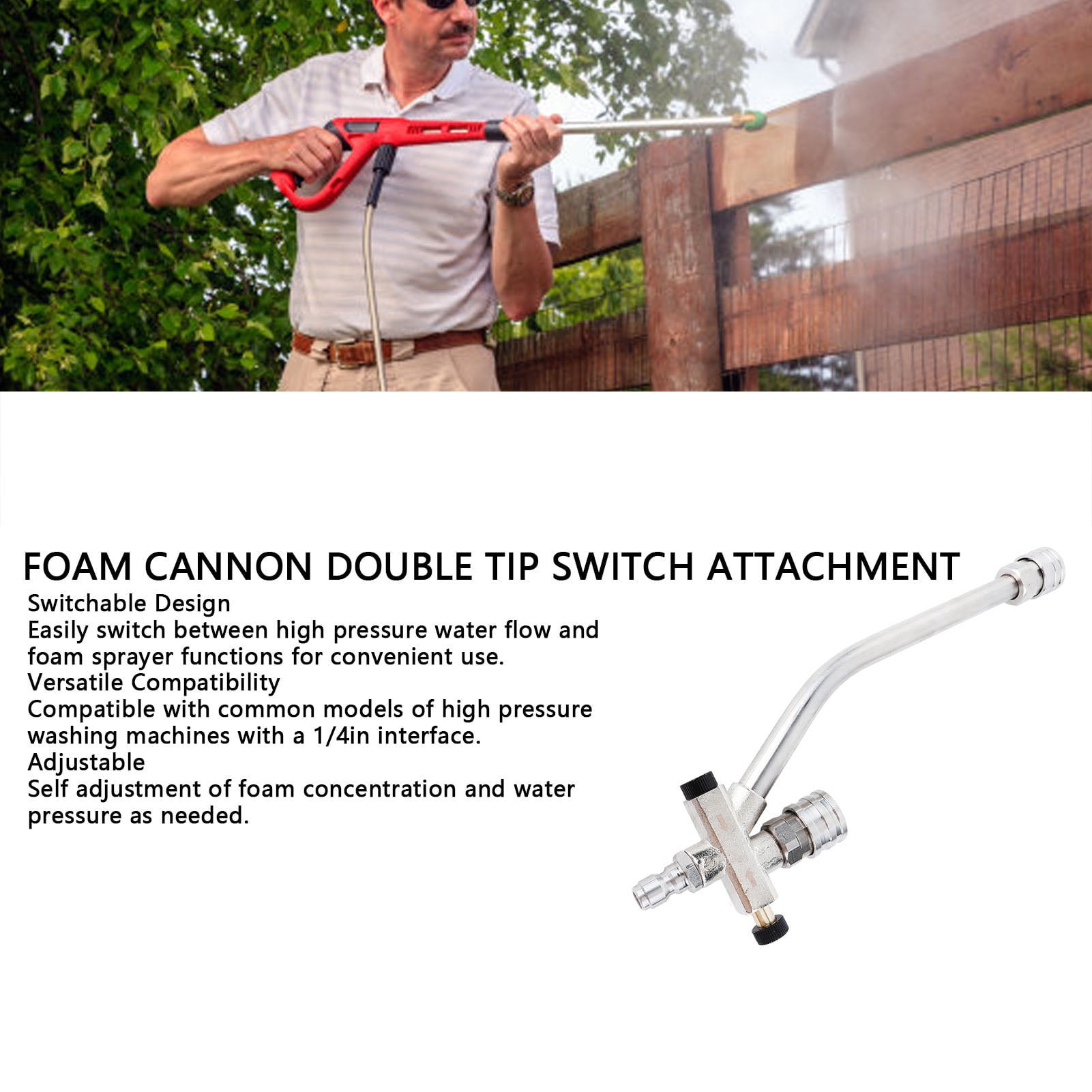 NFTIGB Pressure Washer Extension Wand Dual Connector Tool 1/4in Quick Connect Switch Double Tip Attachment Power for Home Boat Car Washing (11.42 in / 29 cm)