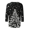 thumbnail image 4 of qolati Oversized Christmas T-Shirts 3/4 Sleeve Length Holiday Graphic Tee with Flash Glitter Xmas Tree Print Cute Casual Loose Fit Tunics Blouse for Party White S, 4 of 5
