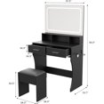 thumbnail image 4 of Vanity Desk with LED Lighted Mirror & Power Outlet, Makeup Vanities Table with 2 Drawers,Open Shelves, 3 Color Modes,Storage Bench,Dressing Table for Bedroom Black, 4 of 7