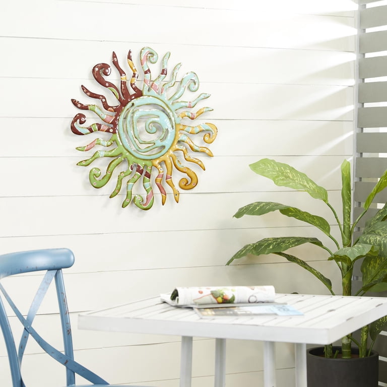 Deco 79 Metal Sun Wall Decor - 26 Inch Multi-Colored Abstract Indoor/Outdoor Art