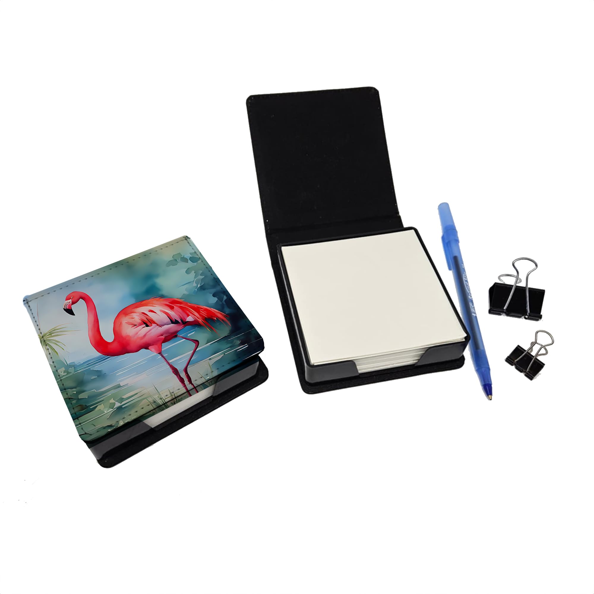 Caroline's Treasures Flamingo PU Leather Note Paper Holder with Artist-Designed Cover, Desk Accessory, Office Gift