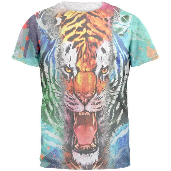 Wild Tiger Splatter All Over Heather White Adult T-Shirt