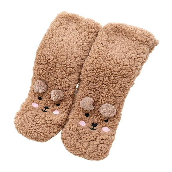 1 Pair Socks Cozy Fuzzy Warm Polyester Cotton Cute Floor Brown