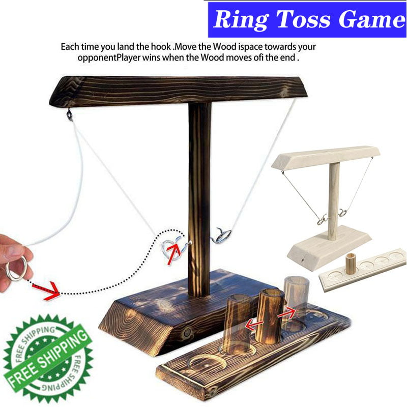 Wooden Hook and Ring@Toss Battle Bars Game Quick-paced Interactive Game Handmade 