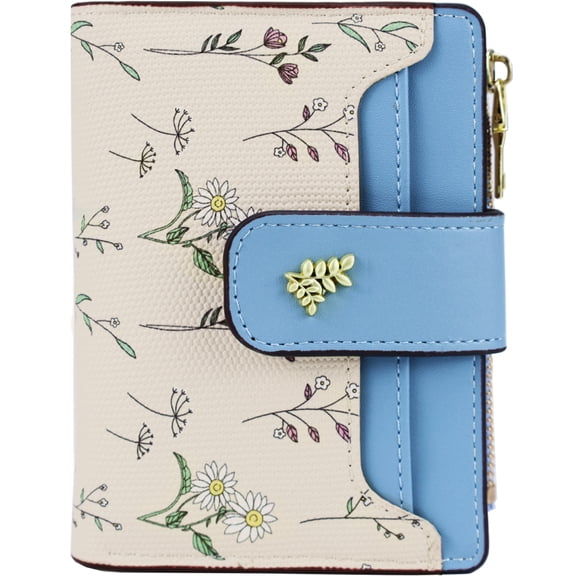 Farcauo Womens Wallet with RFID Blocking Cute Small Wallets for Women Thin Blue Women's Wallet Kawaii Flower Card Wallets for Women Ladies