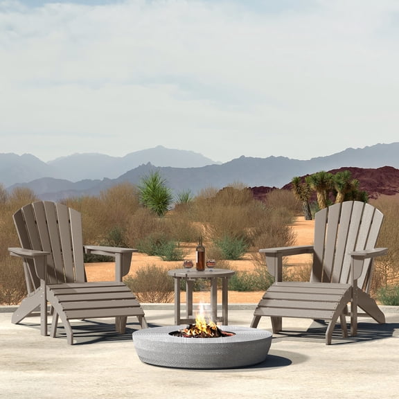 WestinTrends Dylan Outdoor Adirondack Chair With Ottoman And Side Table 5-Piece Set, Weathered Wood