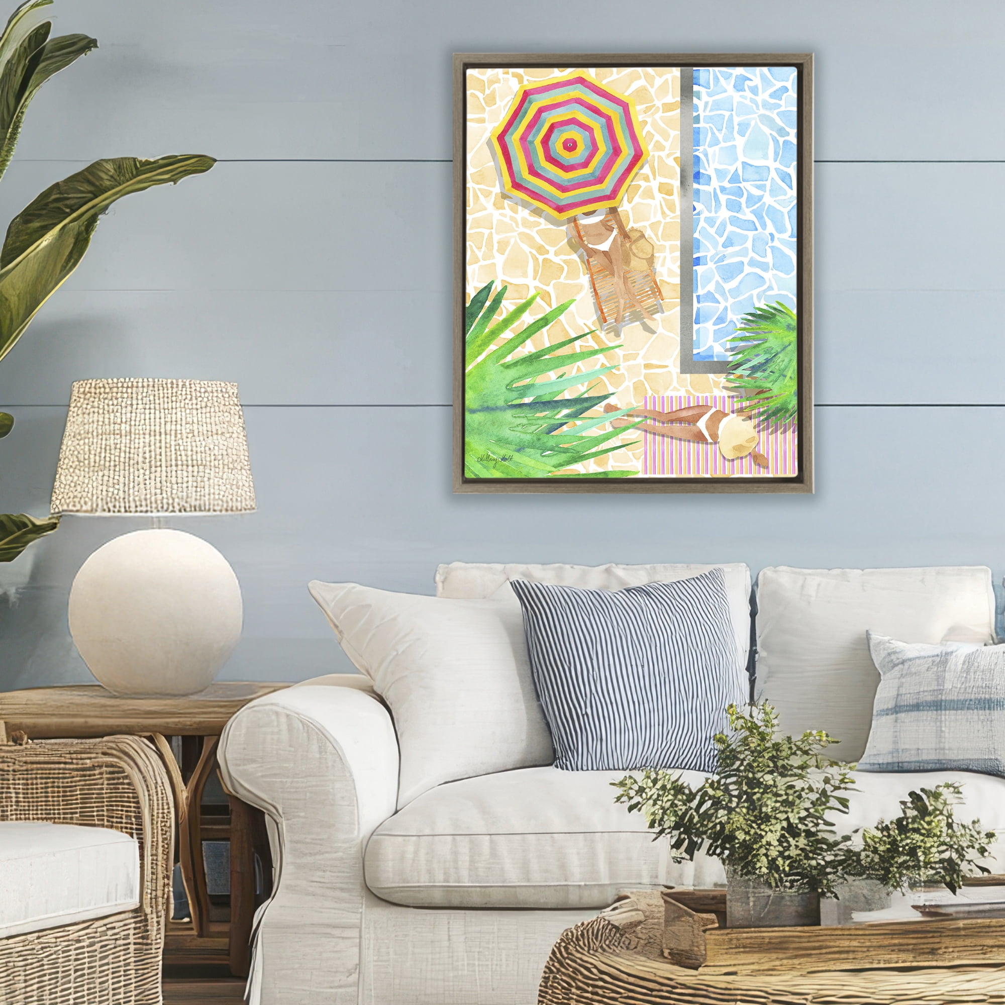 Stupell Industries Poolside Chill Duo Brown Framed Floater Canvas Wall Art, design by Hillary Holt