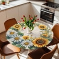 thumbnail image 2 of Blue Yellow Sunflower Elastic Fitted Round Table Cover Retro Wreath Waterproof Outdoor Tablecloth for Holiday Party, Picnic, Patio & Dining Fits Tables Up to 36"-44", 2 of 8