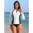thumbnail image 4 of ANFERRY Womens Rash Guards Long Sleeve Full Zip Swim Top Color Block Outdoor Sun Protection Jacket, 4 of 7