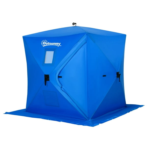 Outsunny 2 Person Pop Up Ice Fishing Tent Shelter with Carry Bag, Blue