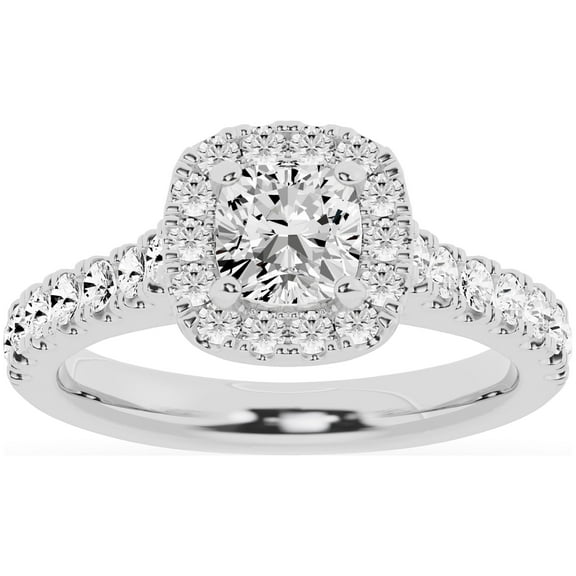 Unique Moments Lab Grown 1.50 ct Cushion Halo Diamond Engagement Ring 10K White Gold