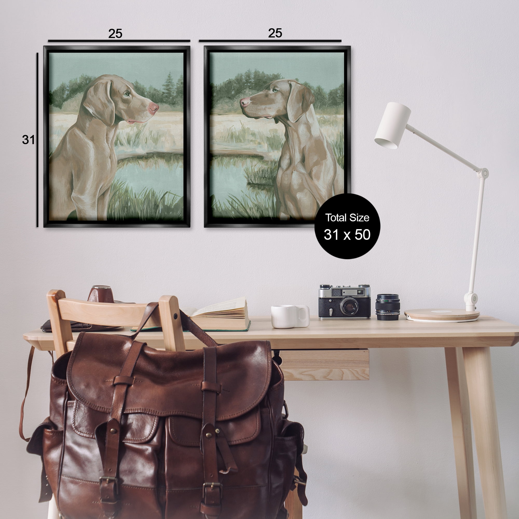 Stupell Industries Weimaraner Dog by Marsh Animals Painting Black Floater Framed Canvas Art Print Wall Art, 31 x 25, Set of 2